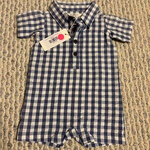 Blue and White Gingham Baby Romper 0-3M